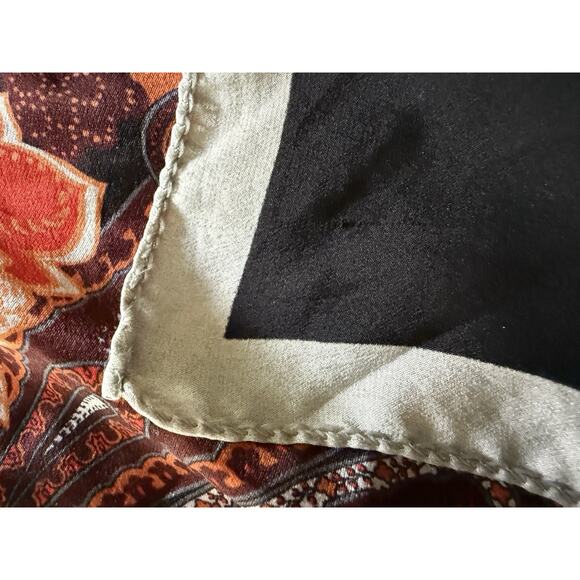 Tie Rack London Silk Scarf Rolled Hem Square Black Red Floral Geometric Artsy - Picture 7 of 9